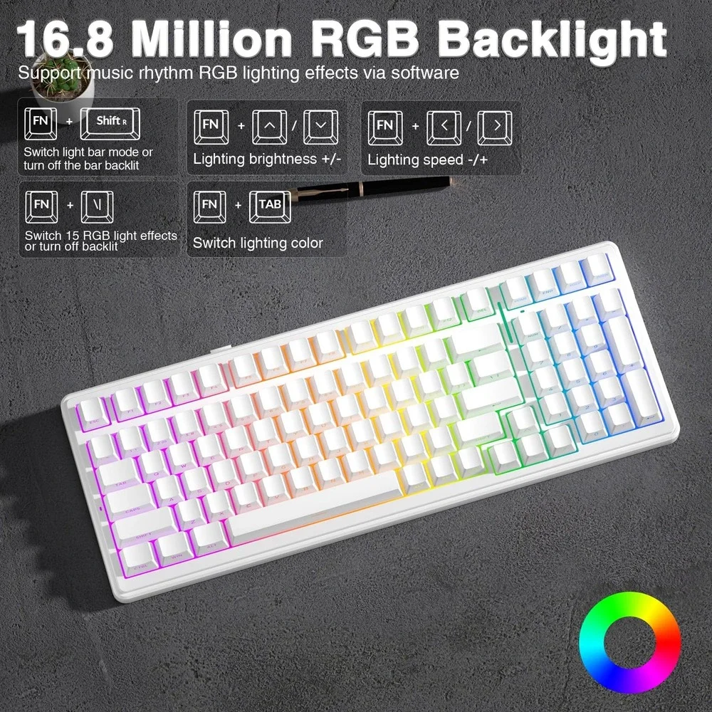 AULA F99 Wireless Mechanical Keyboard RGB Backlit Gaming White Hot-Swappable